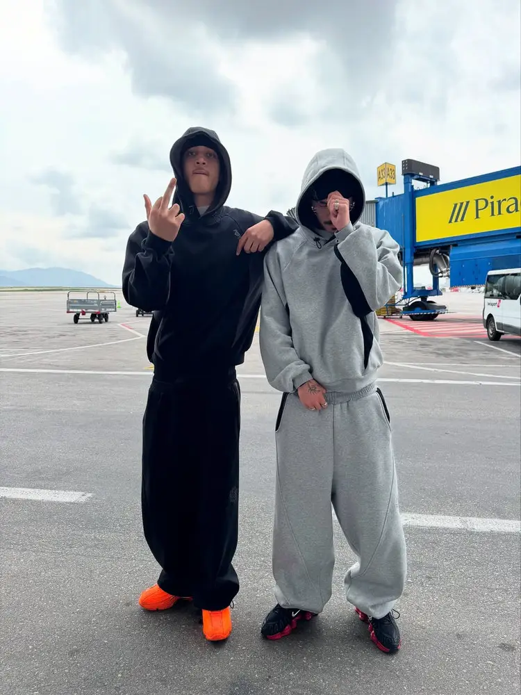 Mertra Heavyweight American Street Hip-Hop Patchwork Embroidered Sweatpants Men's Trendy Loose Hooded Sweatshirt Sports Suit