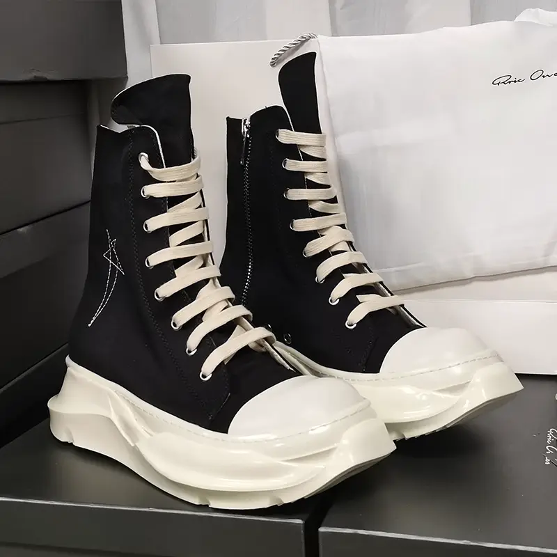 24 New High-top Canvas Shoes Casual Fashion Five-pointed Star Breathable Thick-soled Elevated Board Shoes Men's plus size Fashionable Shoes