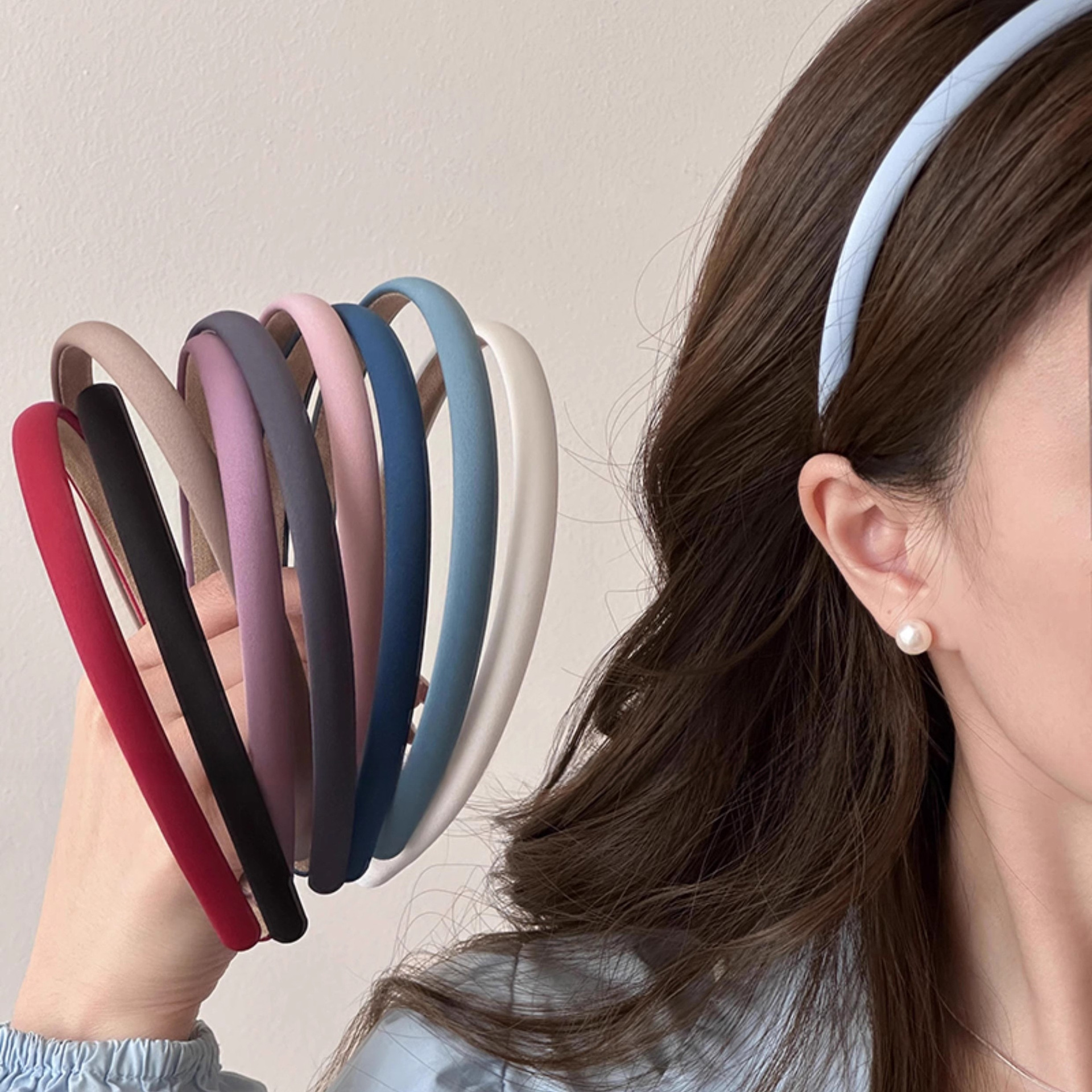 Korean Simple Blue Thin Hair Hoop for Women to Go Out, Versatile Face Wash, Hair Press, Hair Bundle, 2025 New Hairpin Hair Accessories