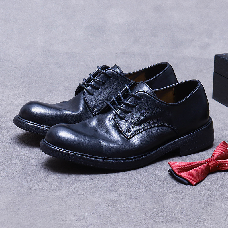 [Big Sale] Genuine Leather Soles, Handmade Goodyear Accessible Luxury Leather Shoes, Men's Round Toe British Cowhide Shoes, Workwear Stitching Shoes