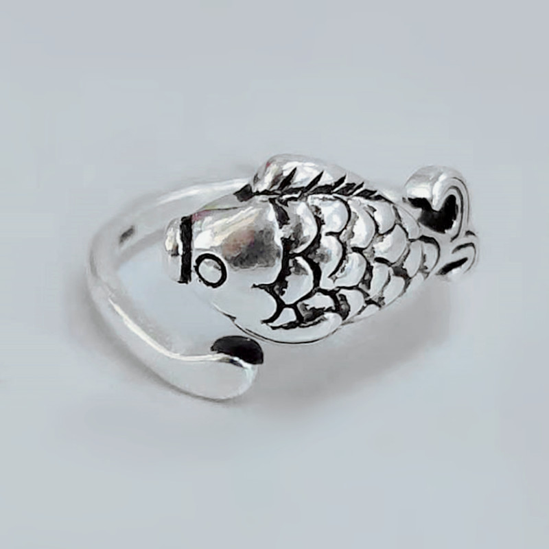 Distressed Thai Silver Small Fish Ring Women's Annual Fish Retro Mori Style Personalized Ring Korean Jewelry Open Ring