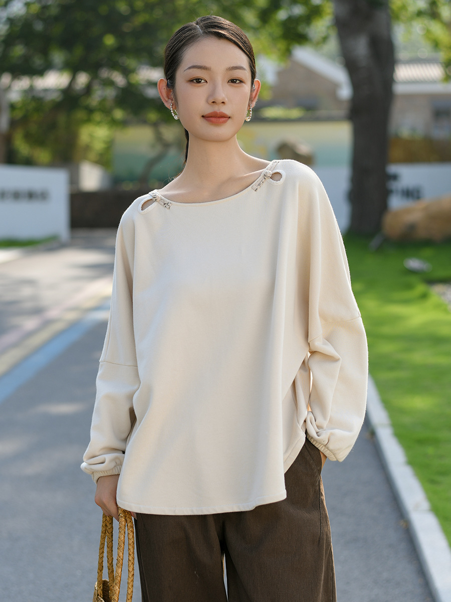 New Chinese Women's 2024 Autumn and Winter New Sweat Women's Loose Lazy Style Joker Retro Design Sense Top Wholesale