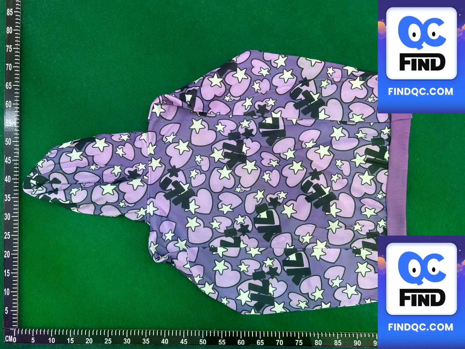 Purple heart and star print hooded cardigan