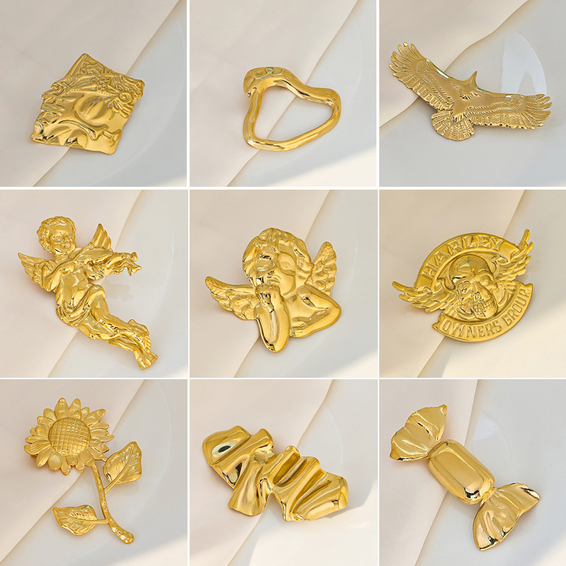 European and American Creative Little Angel Sunflower Brooch Simple Glossy Candy Pleated Eagle Stainless Steel Clothes Pin