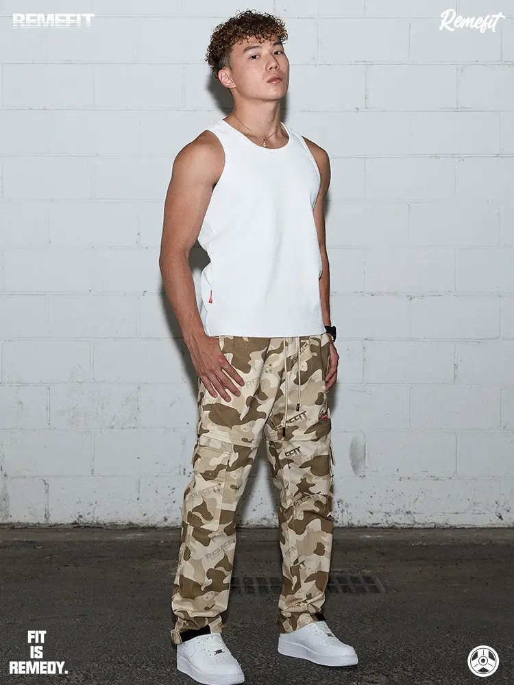 Remefit Heavy-Duty Camouflage Detachable Three-Way American Style Straight-leg Adjustable Drawstring Knee Length pants shorts