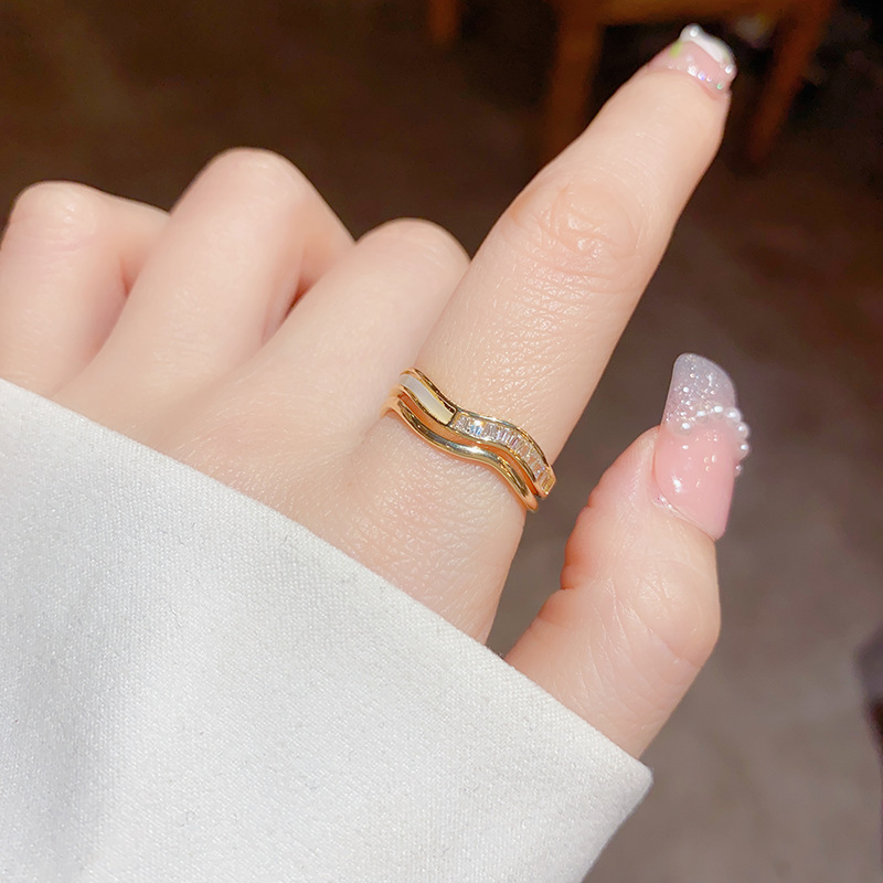 Douyin Same Style Simple Light Luxury Double Layer Shell Zircon Ring Advanced Sense Personality Niche Design Sense Hand Jewelry