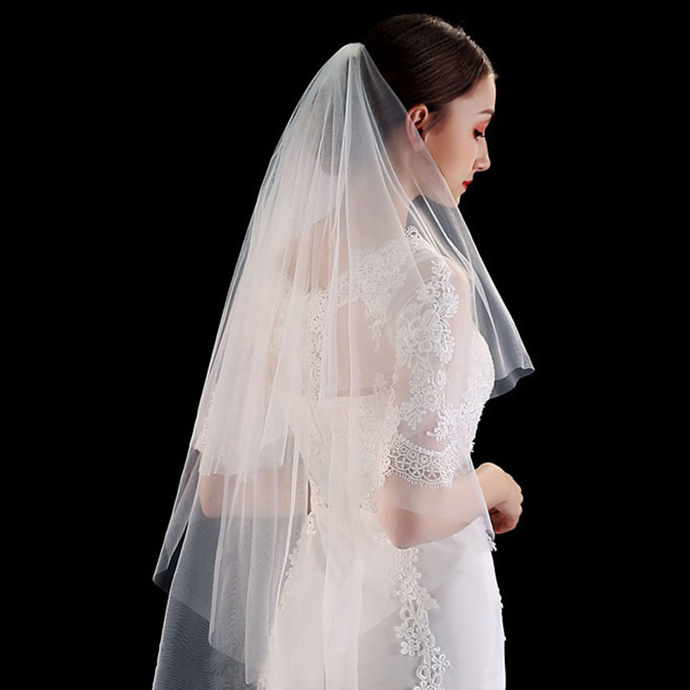 Simple Photo Shoot Veil with Double-Layer Hair Comb, Short Hair Bridal Accessories, White Mesh Wedding Headpiece, Short Style