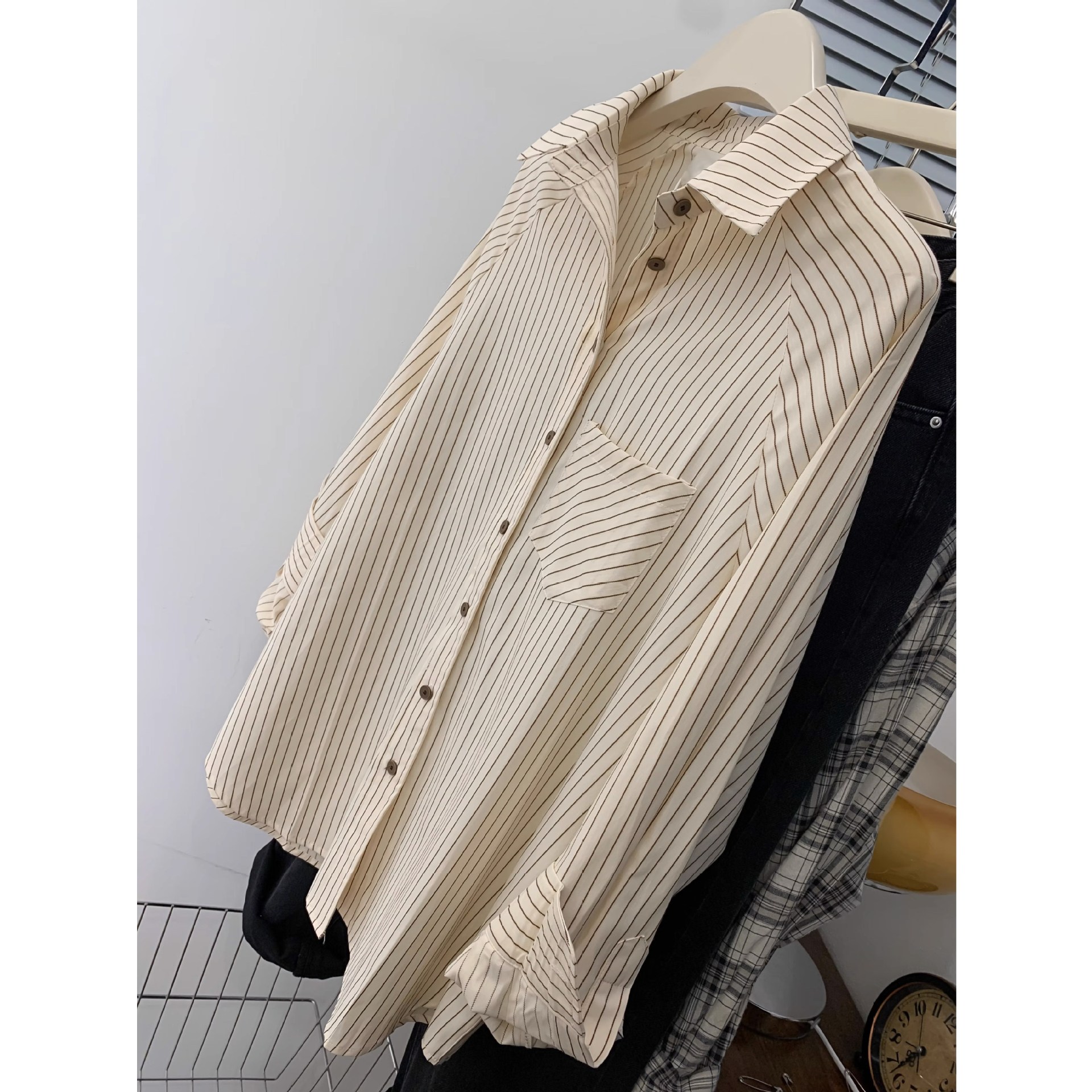 American-Style Striped Raglan Sleeve Sun Protection Shirt for Women, Suitable for Spring, Summer, Autumn, and Winter, Loose-Fitting Uniform Long-Sleeve Top