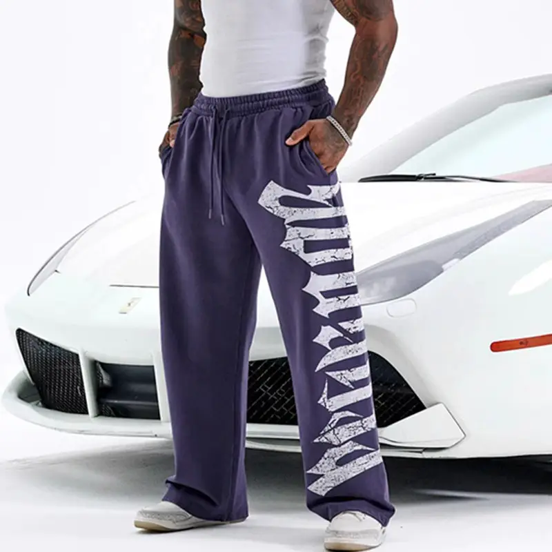 Youngla Printed Wide-Leg Sweatpants Men's Sports Fitness Jogging Straight-Leg Plus Size Fashion Trendy Casual Long Pants