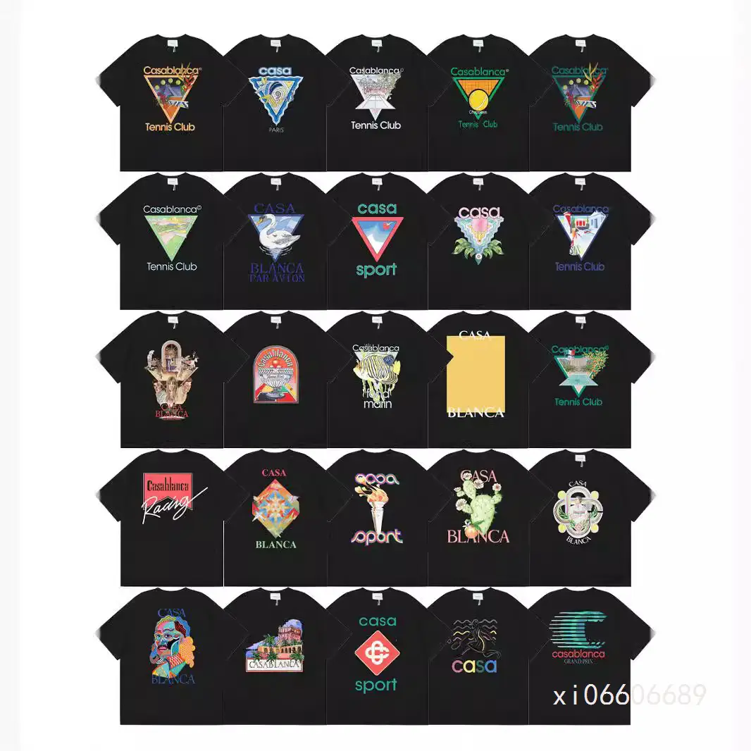 Cross-Border Casablanca Summer New Casablanca Logo Printed Men's and Women's Loose Short-Sleeved T-Shirt Trendy