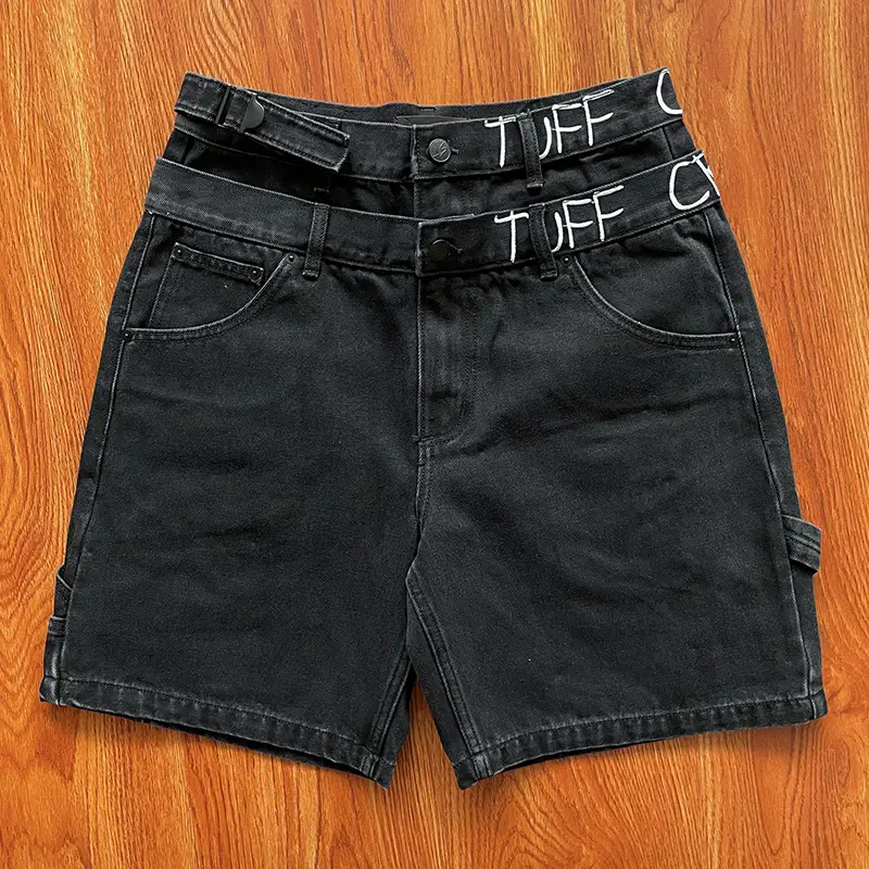 Tuff Crowd American High Street Niche style Design Embroider Black Casual Denim shorts