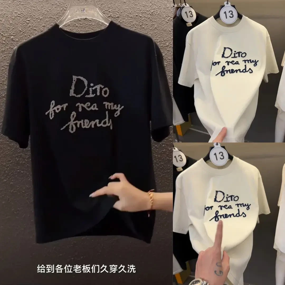[Simple] Spring and summer designer embroidery regular trend retro fashion foundation loose men's short sleeve T-shirt