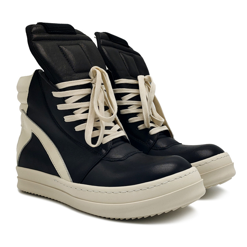 26 New Styles of Spring and Autumn Men's High-Top Shoes, Black and White Large Inverted Triangle Shoes, Cowhide, Large Size 48, Thick-Soled, Couple's Style, European and American