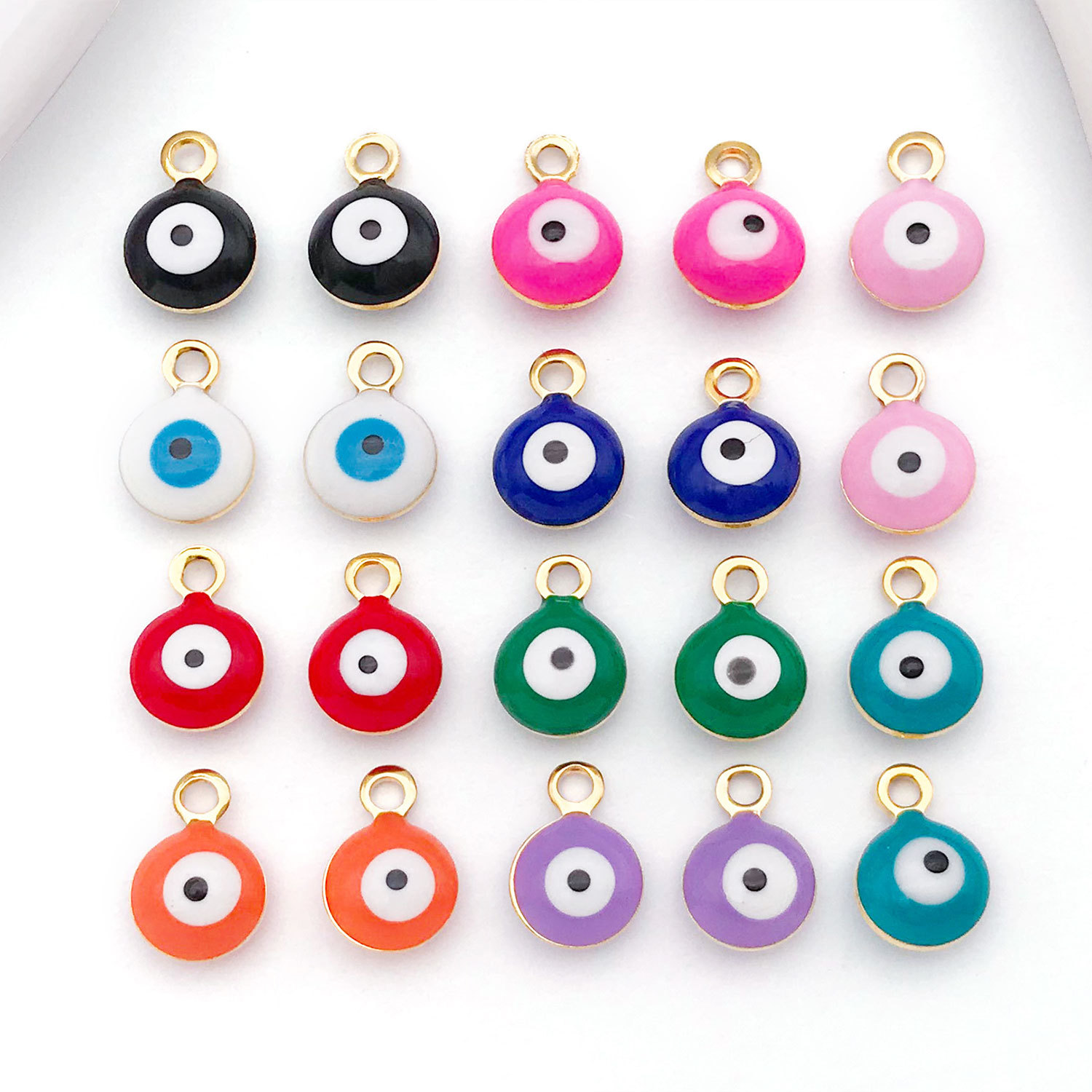 Stainless Steel Gold Dripping Turkish Round Devil's Eye Earrings Necklace Small Pendant DIY Jewelry Accessories