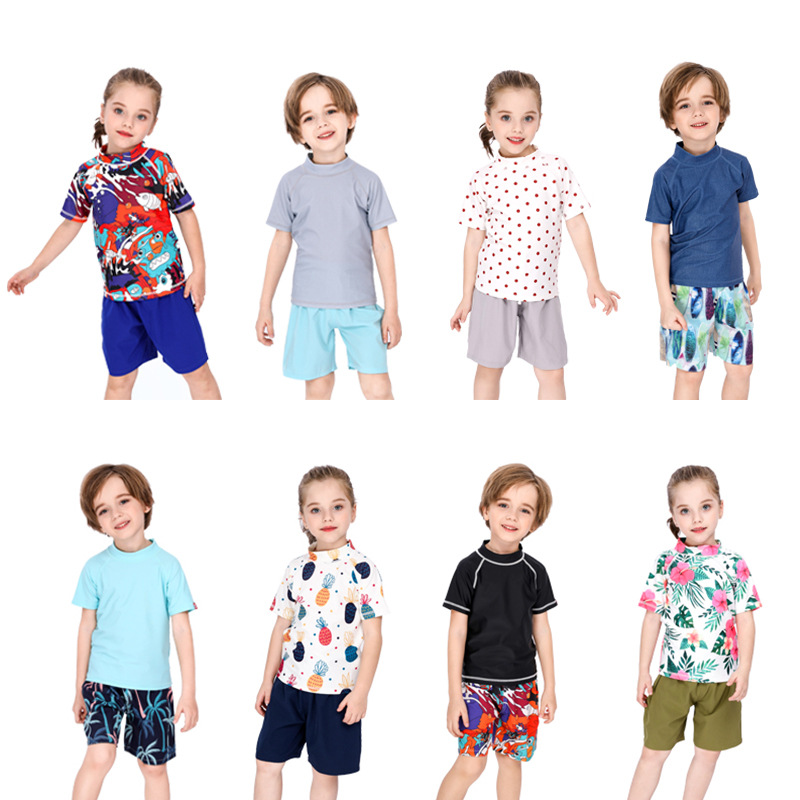 Children's Casual Beach Clothes Short-sleeved Girls' Middle and Big Children's Split Sunscreen Swimsuit Loose Beach Pants for Vacation