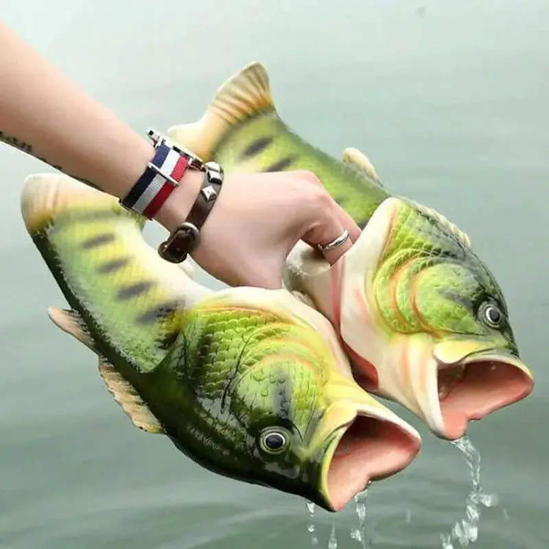 New fish slippers non-slip queer home indoor waterproof men's one word drag trend students couple sandals slippers female
