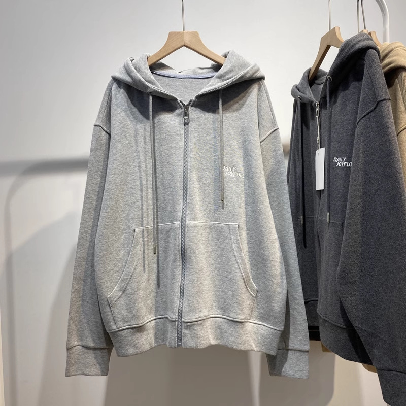 Korean style simple elegant zipper hooded sweater women's 2023 autumn Korean style loose lazy cardigan coat neutral top