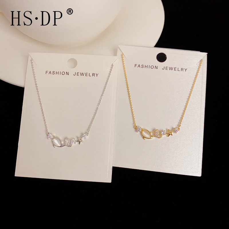 Korean and Japanese Fashion Sweet and Fresh Zircon Starfish Whale Necklace, Exquisite Light Luxury Versatile High-End Super Shiny Choker
