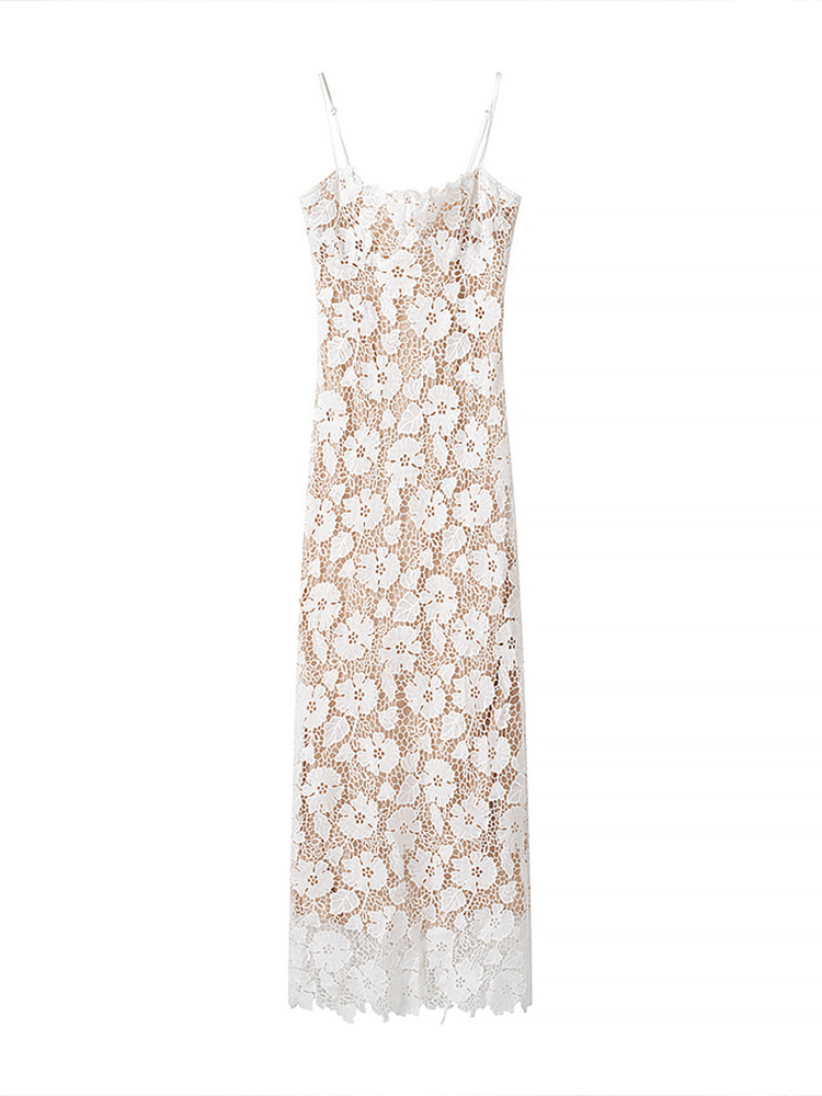 2025 Summer Women's European and American Style Sexy Party Fashion Sleeveless Slim Lace Strap Long Dress