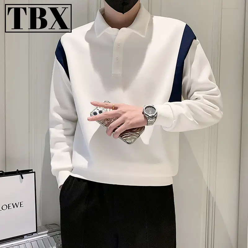 Classy Patchwork Polo Shirt Men Long sleeves T-Shirt 2025 New arrival Spring & Fall Winter High-End Handsome Sweatshirt Men's Style