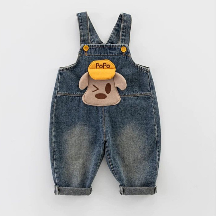 Spring and Autumn Men's and Women's Children's Wear Jeans Baby's Western Style Children's Personality Trendy Korean Style Three-Dimensional Cartoon Yellow Hat Strap Pants