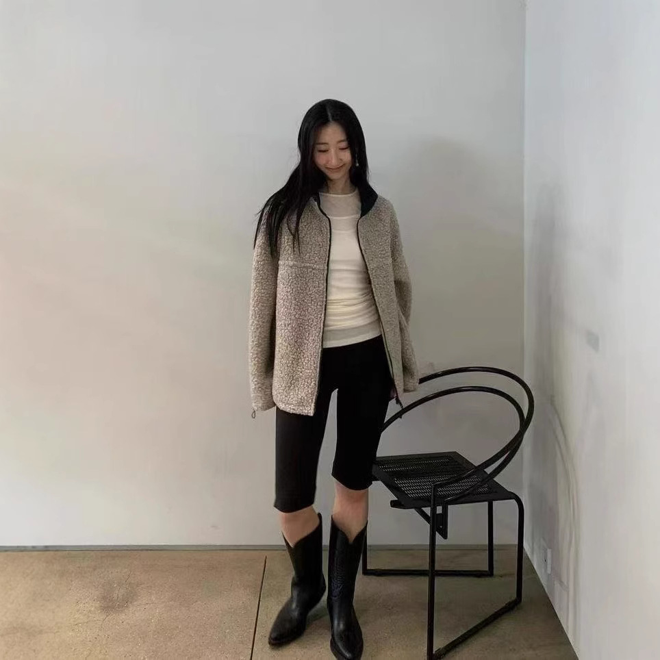 Now Ng Korea Dongdaemun Designer Mo**Ha Wool Casual Style Stand Collar Zipper Woolen Jacket
