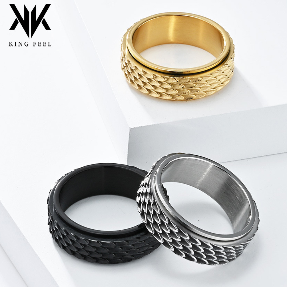 Retro Dragon Scale Rotatable Titanium Steel Ring Ring Anxiety Relief Angel Feather Stainless Steel Ring Hand Jewelry