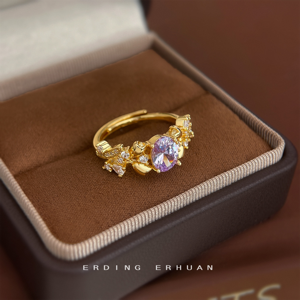 Thick plating 18K real gold color! Inlaid zircon real flash! Opening Adjustable Ring Ring Finger Ring