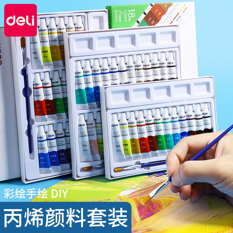Deli 73913 Acrylic Paint for Beginners 12/18/24 Not Easy to Fade, Children's Graffiti Painting Light-Resistant Paint