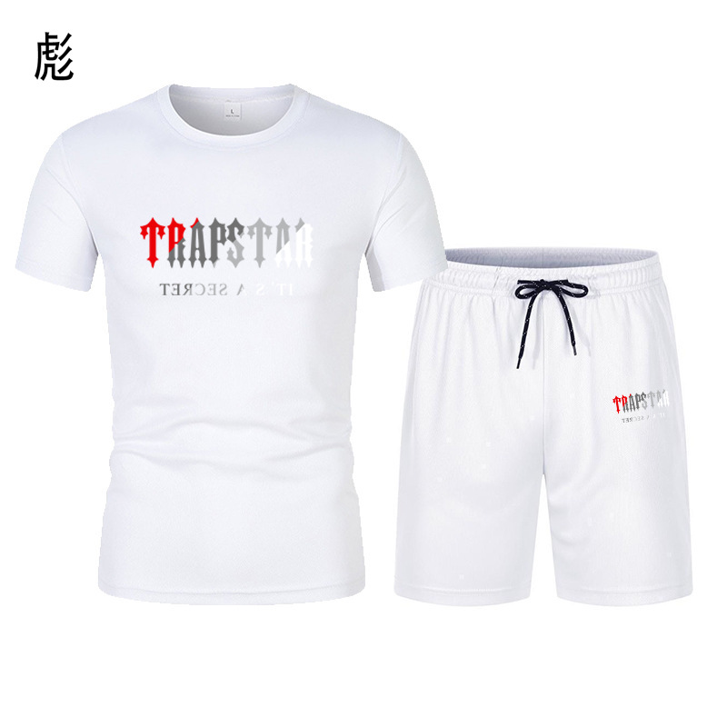Cross-border Summer New Men's T-shirt Shorts Printed suit Mesh Breathable Casual Sports Fashion Short-sleeved suit