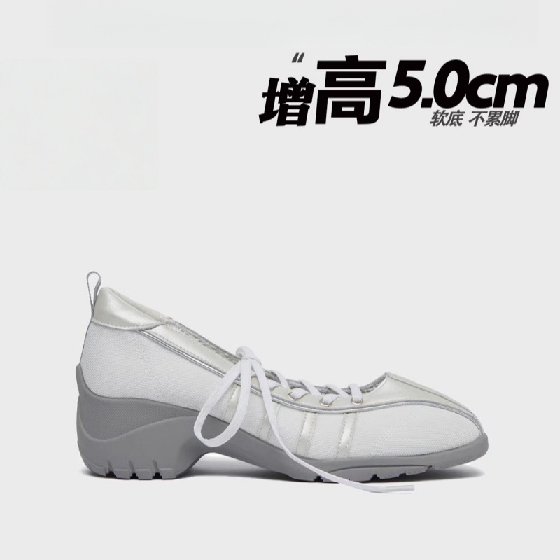 Korean Style New Model~Sports-Style Satin Lace-Up Ballet Shoes for Women 2026 New Commuter Square-Toe Chunky Heel Shallow-Mouth Single Shoes