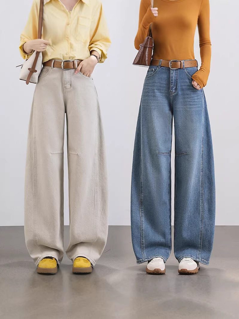 Light Blue Tall Women's Scimitar Jeans 2026 Early Spring New Fashion Relaxed Style Denim Straight-Leg Pants