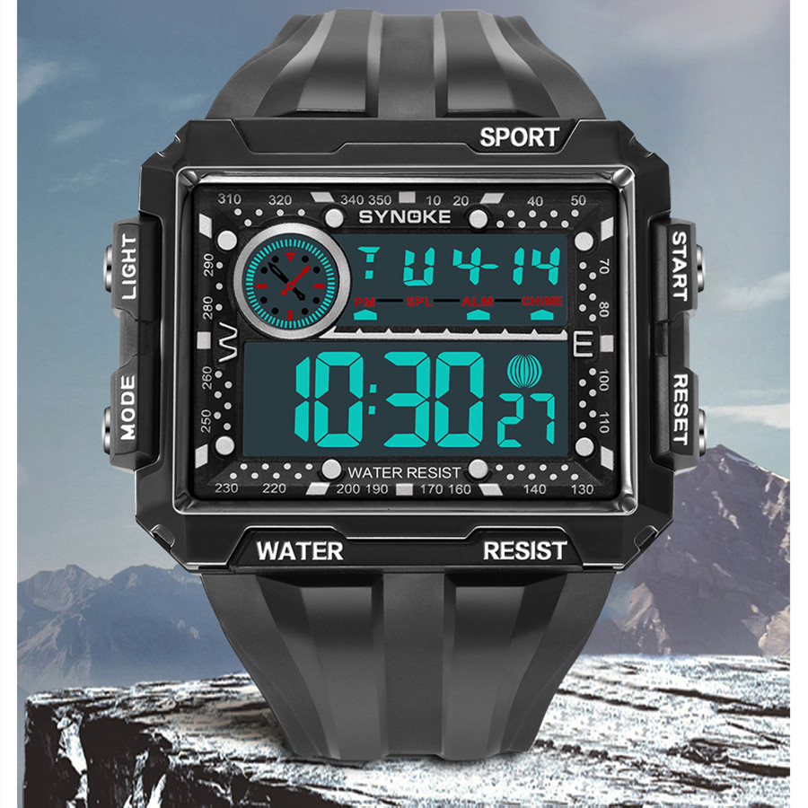 Punk Street New Men's Luminous Waterproof Multifunctional Sports Watch Square Large Screen Display Sports Electronics