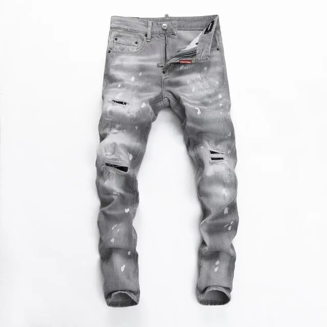 Spring and Summer 2025 New Personalized Stretch Washed Personalized Inkjet Tight Nightclub Fashion Ripped D2 Jeans Men's Pants