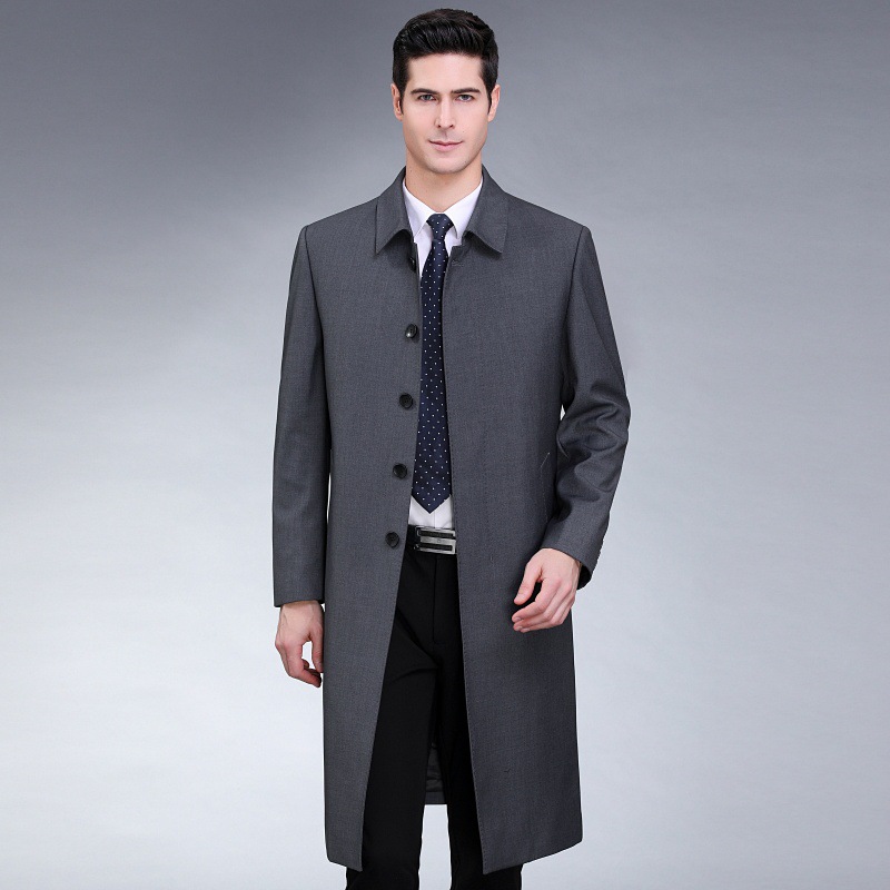 Middle-Aged and Elderly Men's Wool Windbreaker Business Casual Long Outwear Autumn Clothing Men's Dad Clothing Plus Size Classy Top