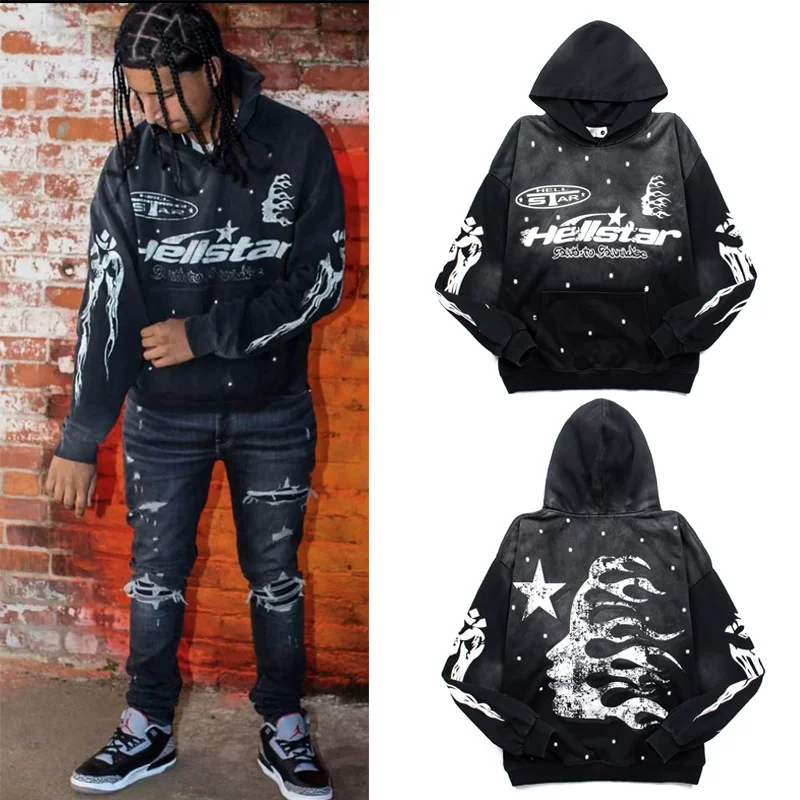 INS European and American High Street Trendy Brand Retro VINTAGE Laundry for Old Casual Heavy Weight Cotton Printed Hoodie Men