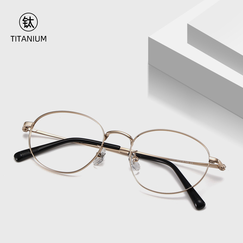 Pure Titanium Glasses 98756 Karin Same Style Edell Egg-Shaped Glasses 53 Large Frame Micro Cat-Eye Women's Retro Gold-Rimmed High-Intelligence