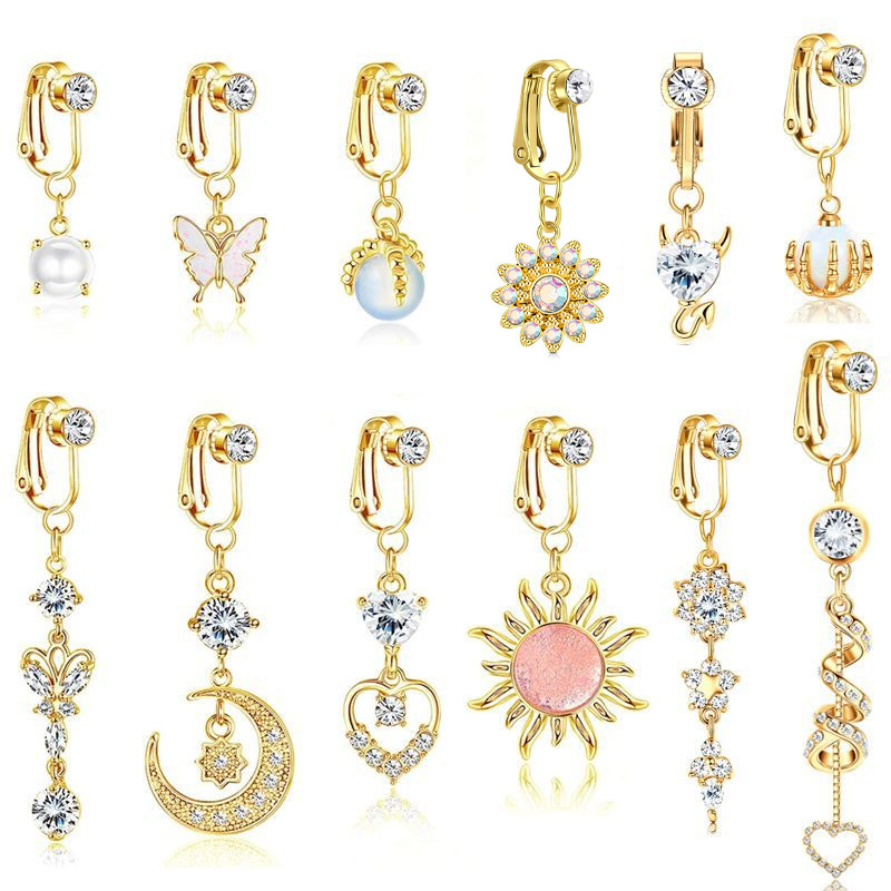 European and American Hot-Selling Fake Piercing Butterfly Belly Button Rings, No-Piercing Zircon Navel Rings, Personalized Cartilage Ear Clips, Piercing Jewelry