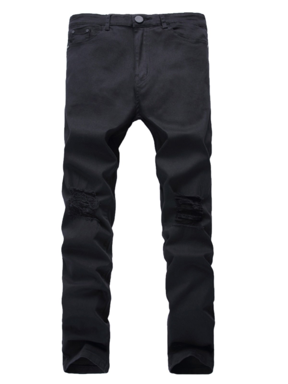 European and American High Street Fashion Men's Kanye West Ripped Knee Casual Pants Solid Color Men's High Elasticity Slim Fit Skinny Pants