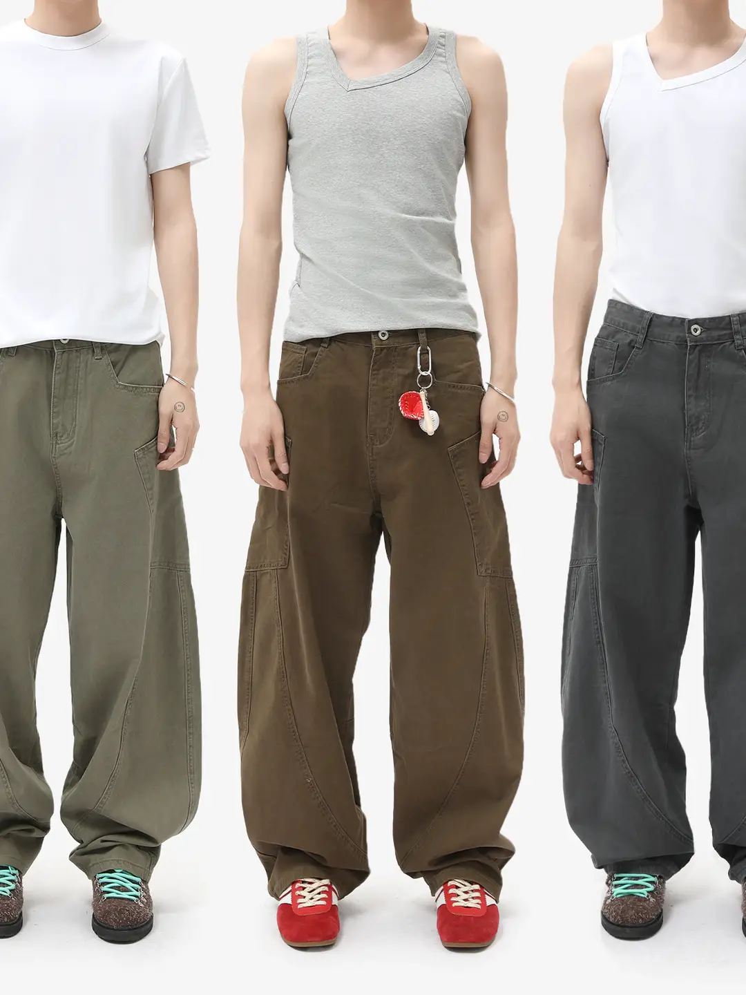 MTLCLOTHES Men's | American High Street Design Sense Stitching Pure Cotton Tooling Scimitar Washed Jeans Casual