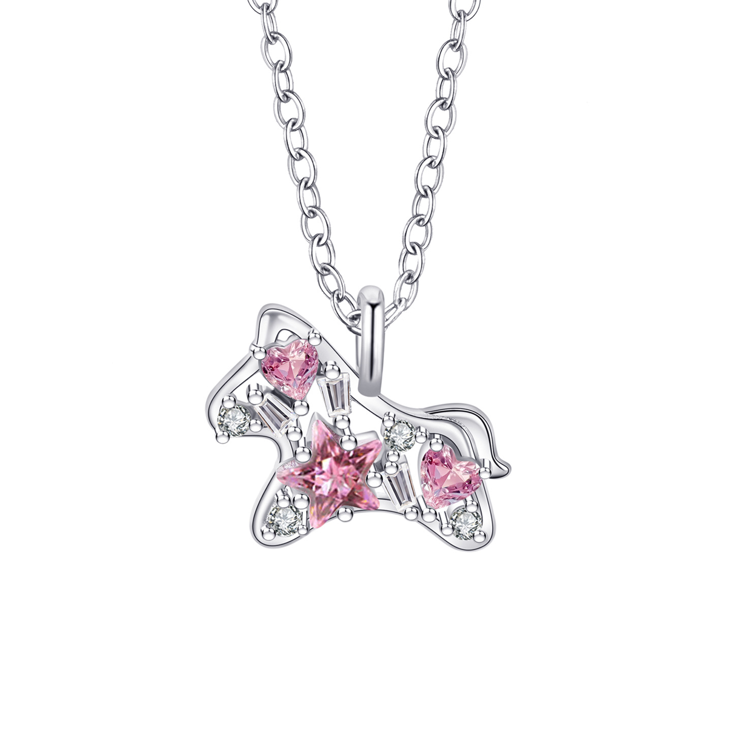 Original Design Zodiac Horse Series Sweet Little Pony Necklace for Women, Exquisite Sweet Pink Star Clavicle Chain Gift for Girlfriend