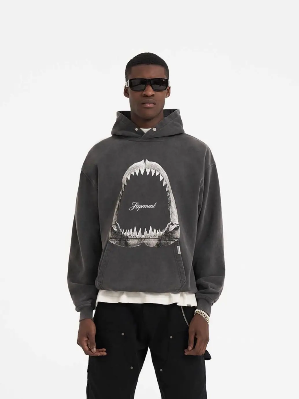Represent Track Megalodon Printed Distressed Vintage High Street Casual Loose Trendy Brand Pure Cotton Hoodie