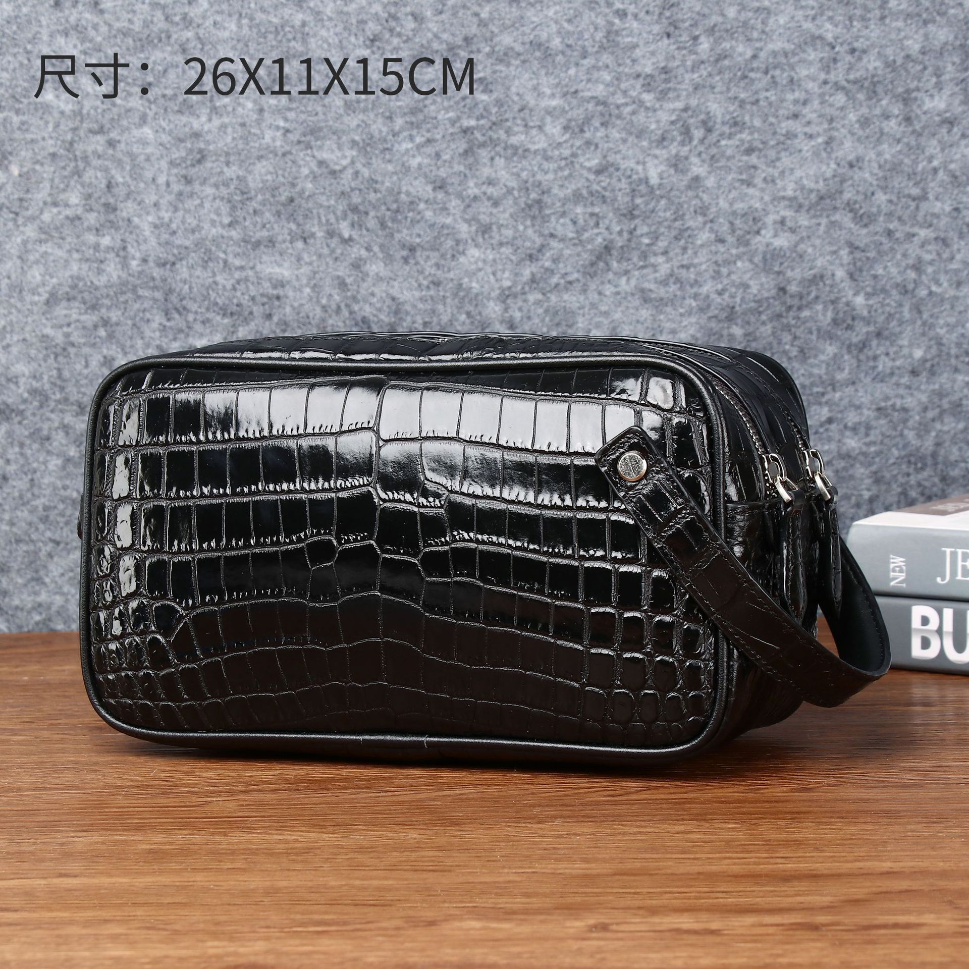 New Crocodile Belly Pattern Men's Clutch Bag Large Capacity Toiletry Bag High-End Double Zipper Large Clutch Men's Bag Trendy Factory