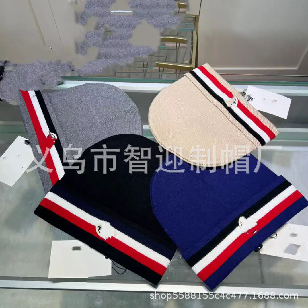 Correct Version of Cross-Border m Brand Woolen Hat Autumn and Winter Knitted Hat European and American Large Head Circumference Warm Ear Protection Men and Women Cold Hat Wholesale
