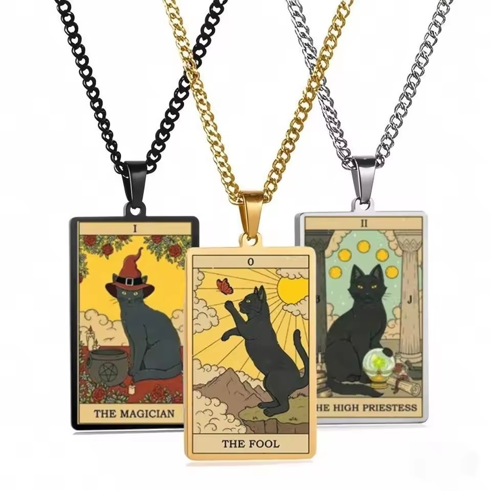Cross-Border New Astrology Cat Retro Pendant Necklace Decorative Hanging Mysterious Tarot Cat Birthday Gift