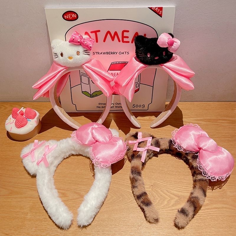 Super cute Hello Kitty ears children's hair band leopard face wash makeup mask head band cute cute cute cute bow card