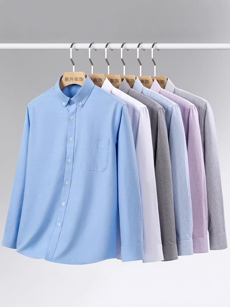 Cotton Oxford Long-Sleeved Shirt for Middle-Aged and Elderly People, Cardigan Jacket with Button Collar, Business Casual, Versatile Quality Men's Shirt