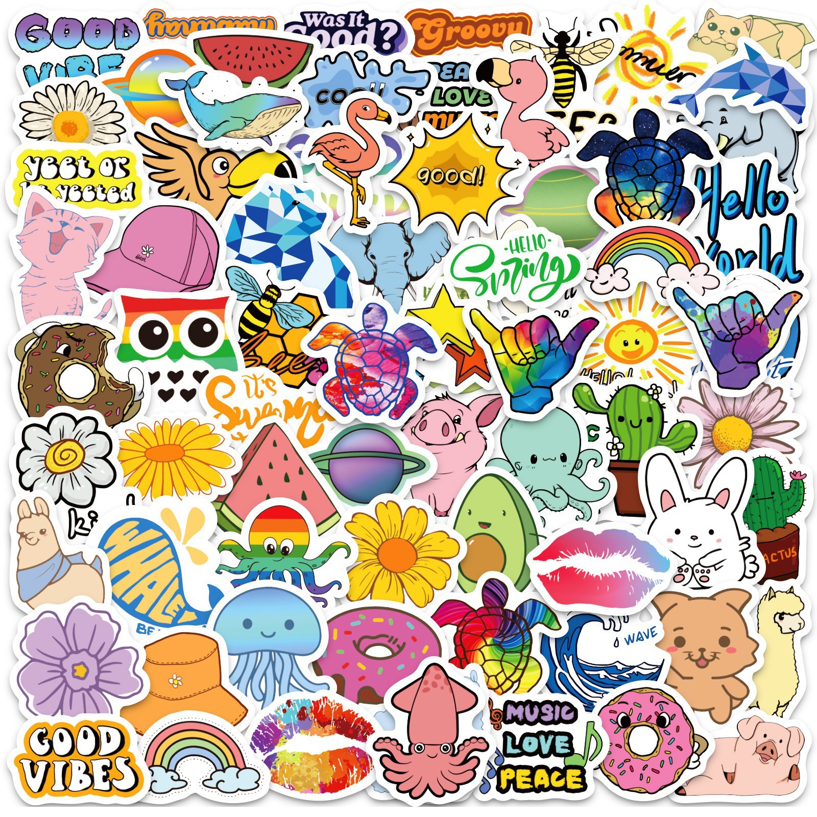 Big Sale of 100 Small Size 4cm English Character Fresh Stickers Cross-Border Cute Waterproof Cartoon Skateboard Guitar Vsco