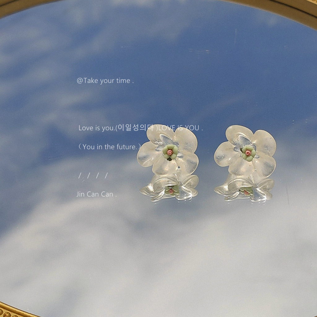 [Blue Sky Flower Realm] Silver-Plated Needle Transparent Acrylic Flower Earrings for Women, New Korean and Japanese Style Earrings, Earring Factory