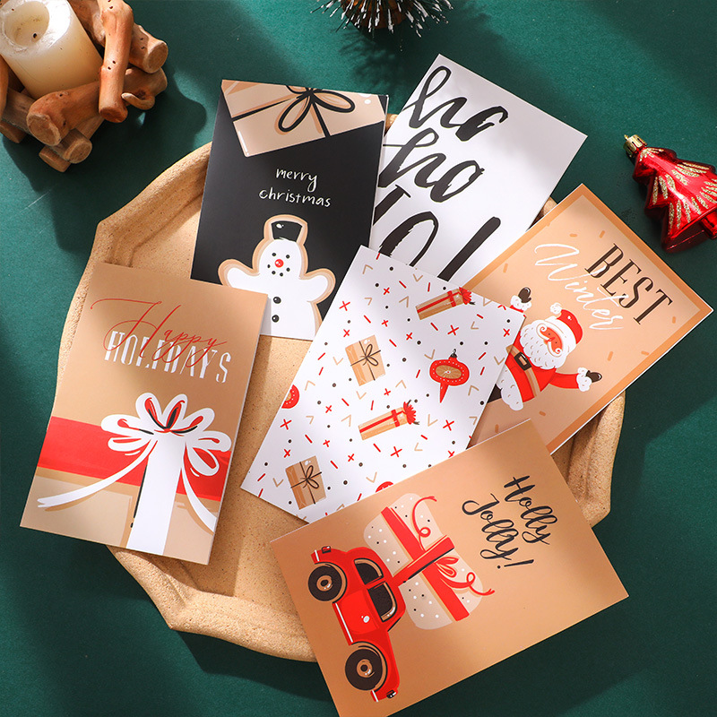 6 Creative Christmas Greeting Cards Cross-Border Amazon Set Foldableing Flat Cards with Envelope Stickers